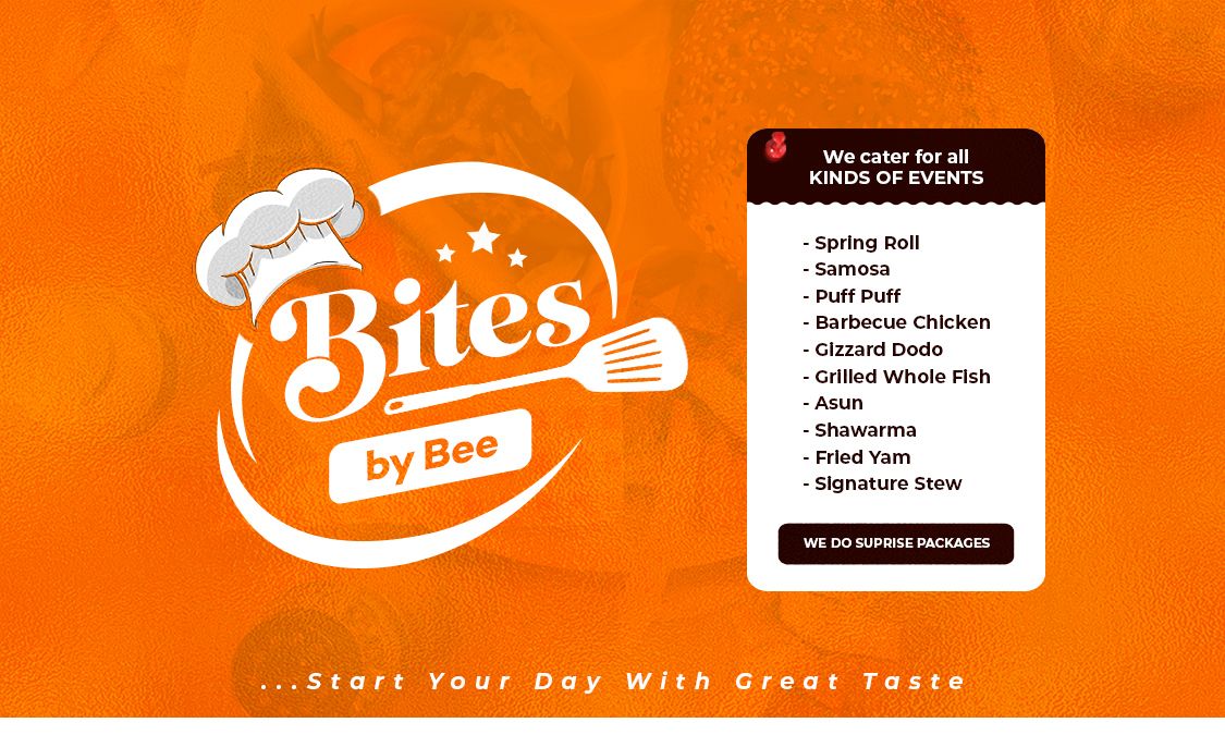 Bites By Bee business card — we cater for all kinds of events